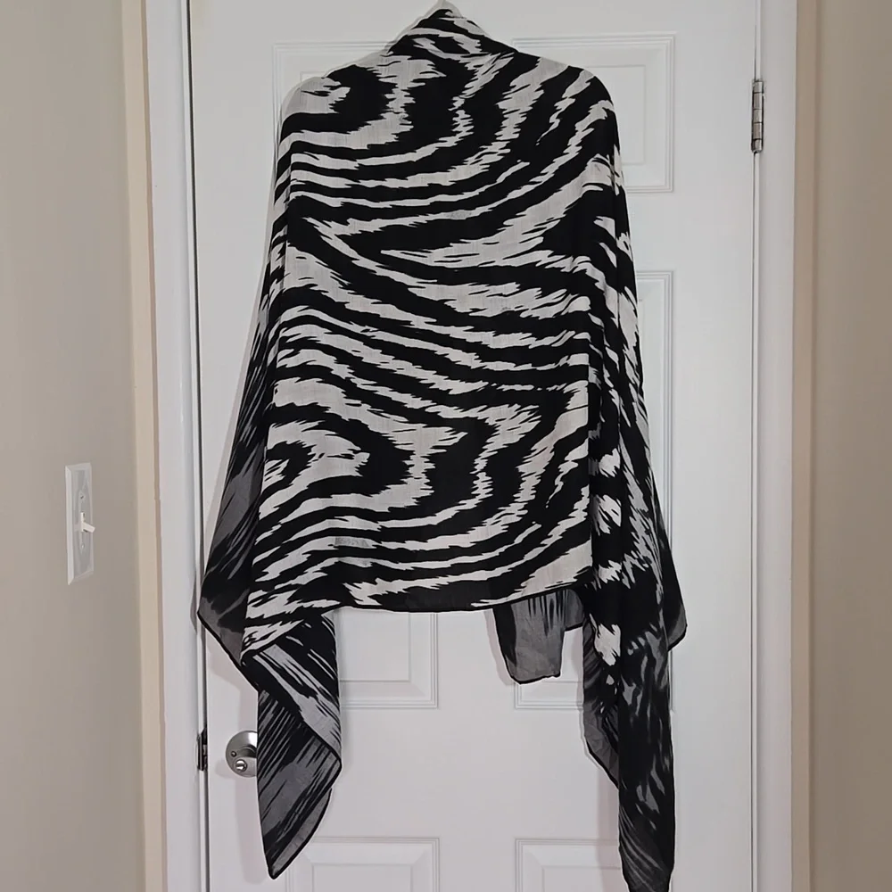 🖤 Black Gray Ombré Zebra Print Lightweight Wrap Scarf 30x72